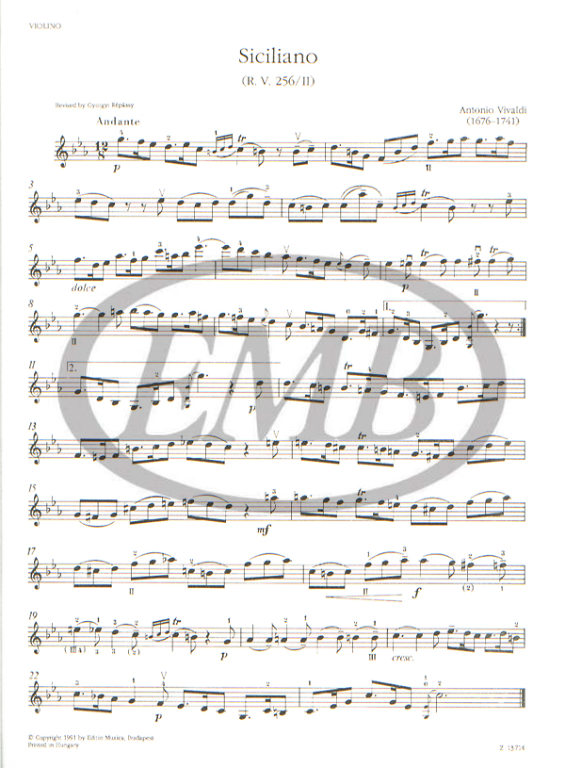 Vivaldi - Siciliano RV256/II - Violin/Piano Accompaniment EMB Z13714
