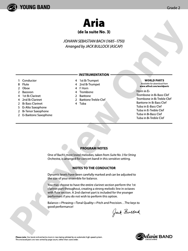 Aria - Concert Band Conductor Score & Parts (Digital Download)