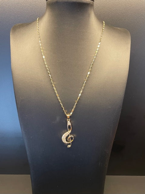 Gold Treble Clef Pendant with Necklace.
