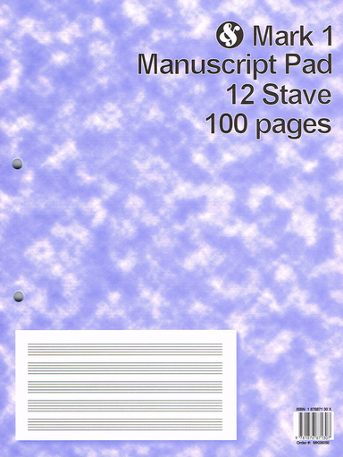 Manuscript Paper Pad - 12 Staves 100 Pages MK08050