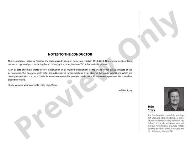 High Hopes – Jazz Ensemble Conductor Score & Parts (Digital Download)