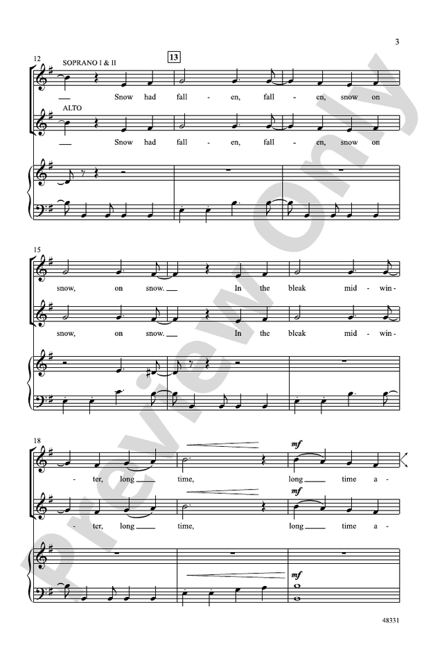 In the Bleak Midwinter - Arr. Ruth Morris Gray – SSA Choral Octavo (Digital Download)