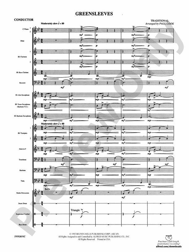 Greensleeves - Concert Band Conductor Score & Parts (Digital Download)