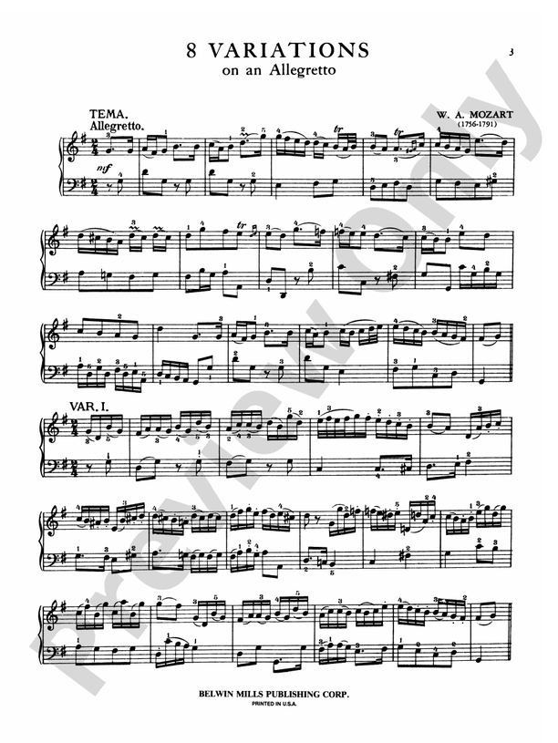 Mozart - Variations, Complete - Piano Solo (Digital Download)