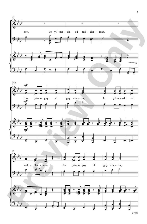 Lo Yissa Goy – 3-Part / SAB Choral Octavo (Digital Download)