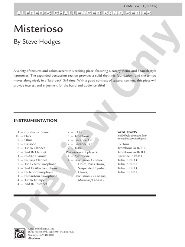 Misterioso - Concert Band Conductor Score & Parts (Digital Download)