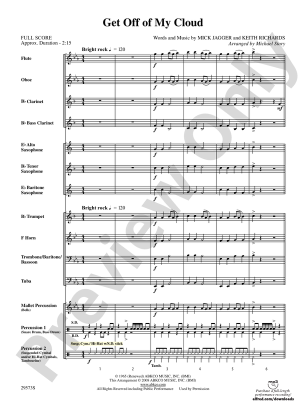 Get Off of My Cloud - Concert Band Conductor Score & Parts (Digital Download)