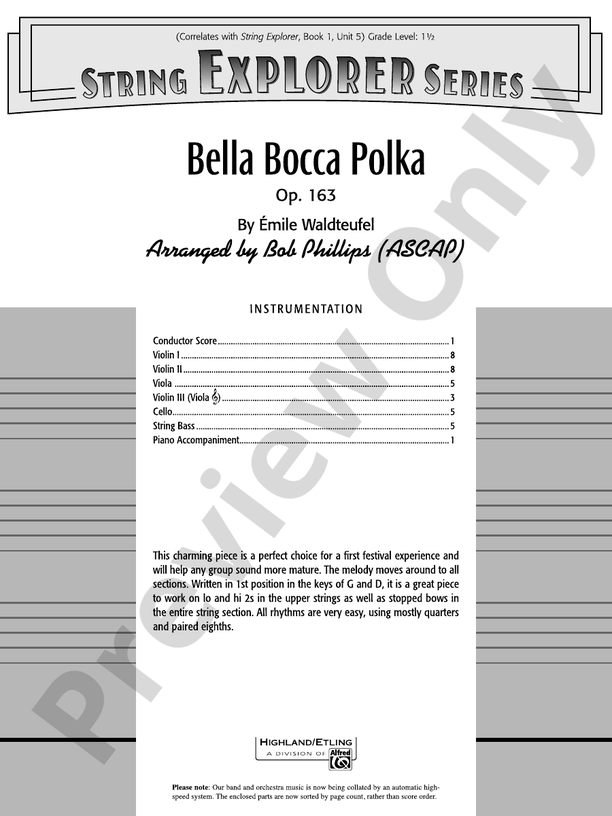 Bella Bocca Polka - String Orchestra Conductor Score & Parts (Digital Download)