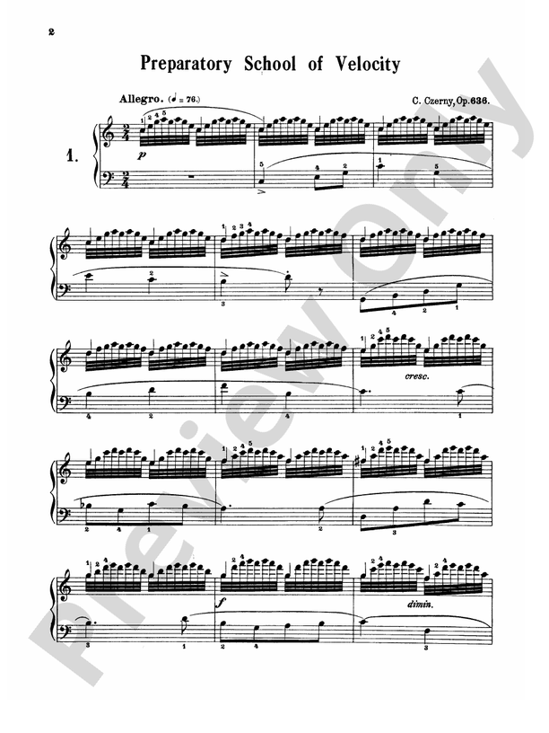 Czerny - Preparatory School of Velocity, Op. 636 - Piano Solo (Digital Download)