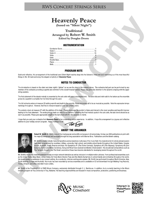Heavenly Peace - Based on "Silent Night" - String Orchestra Conductor Score & Parts (Digital Download)