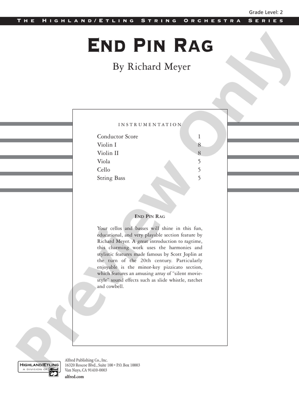 End Pin Rag (Cello and Bass Section Feature) – String Orchestra Conductor Score & Parts (Digital Download)