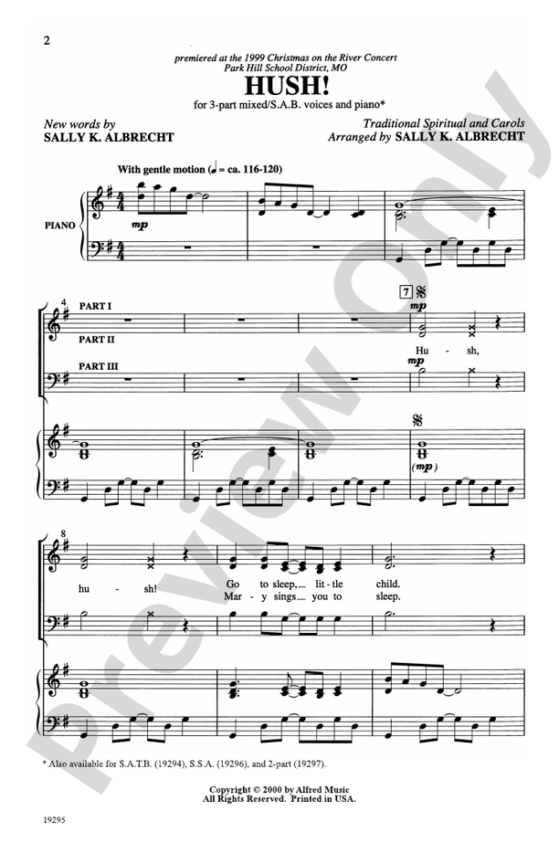 Hush! – 3-Part Mixed/SAB Choral Octavo - Digital Sheet Music Download (Digital Download)