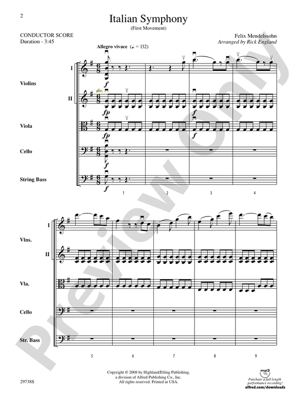 Italian Symphony (First Movement) – String Orchestra Conductor Score & Parts (Digital Download)
