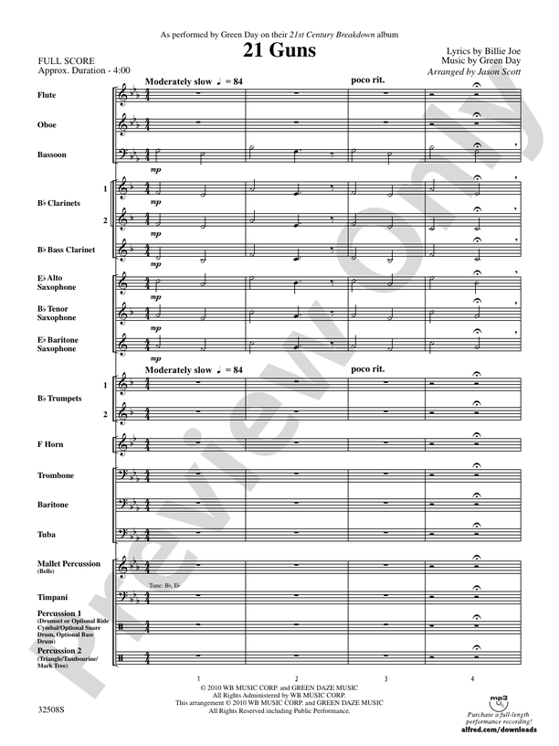 21 Guns - Concert Band Conductor Score & Parts (Digital Download)