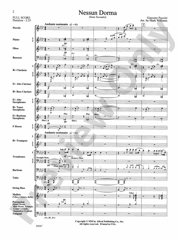 Nessun Dorma - Concert Band Conductor Score & Parts (Digital Download)