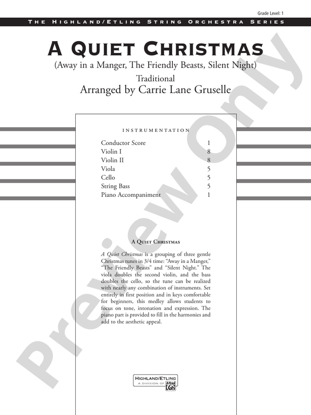 A Quiet Christmas – String Orchestra Conductor Score & Parts (Digital Download)