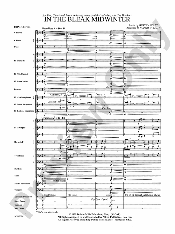 In the Bleak Midwinter (Grade 3) - Concert Band Conductor Score & Parts (Digital Download)