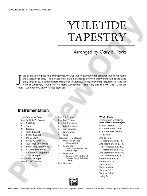 Yuletide Tapestry - Concert Band Conductor Score & Parts (Digital Download)
