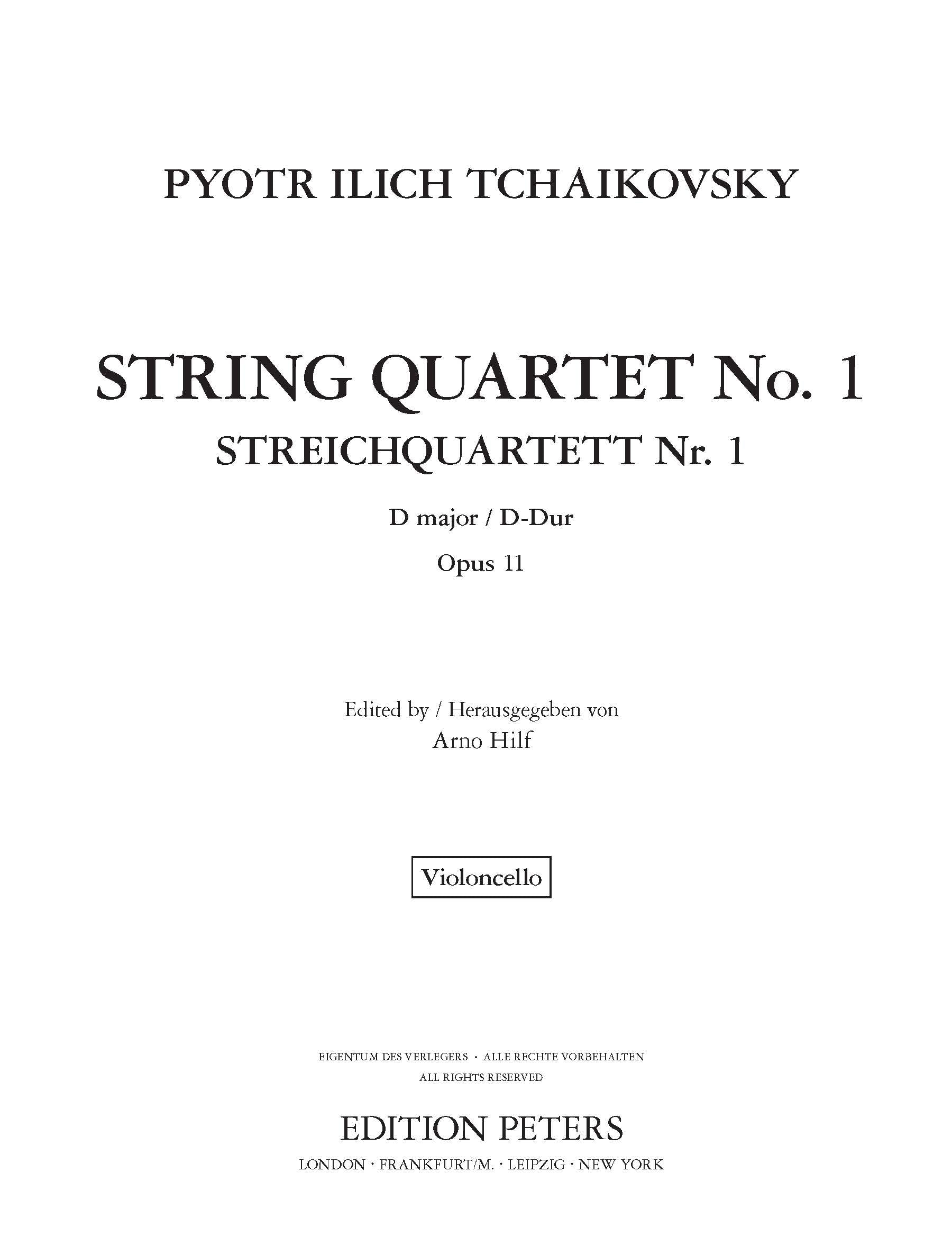 Tchaikovsky - String Quartet No.1 in D Major Op.11 (EP3172A) - Cello Part (Digital Download)