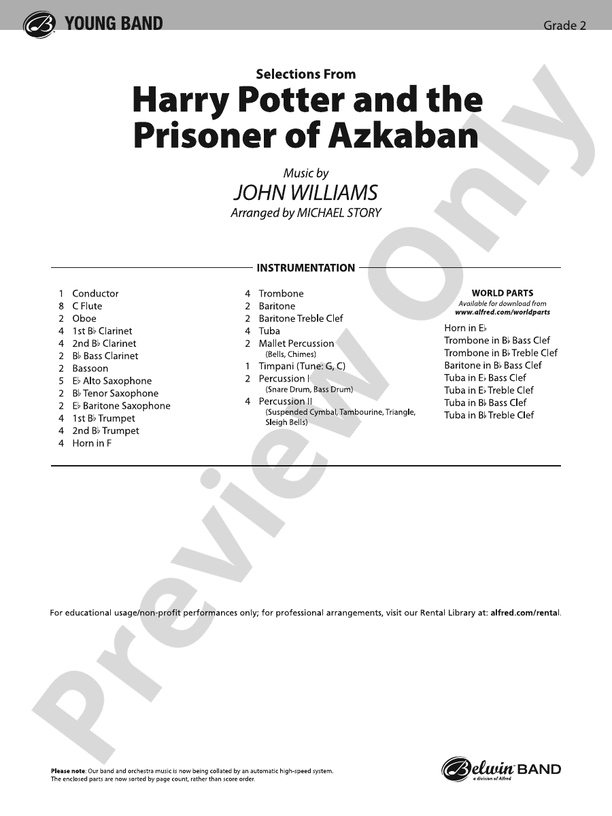 Harry Potter and the Prisoner of Azkaban, Selections from - Concert Band Conductor Score & Parts (Digital Download)