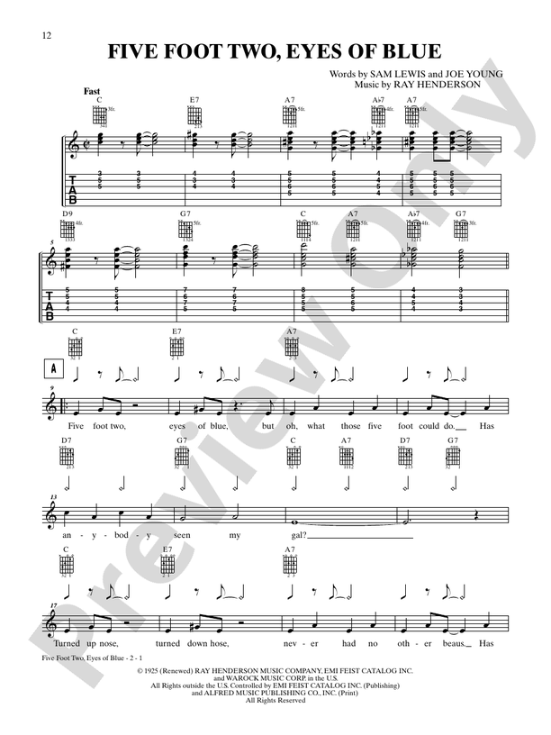 Five Foot Two, Eyes of Blue - Interm./Easy Guitar TAB (Digital Download)