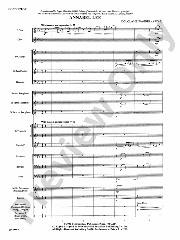 Annabel Lee (Douglas E Wagner) - Concert Band Conductor Score & Parts (Digital Download)