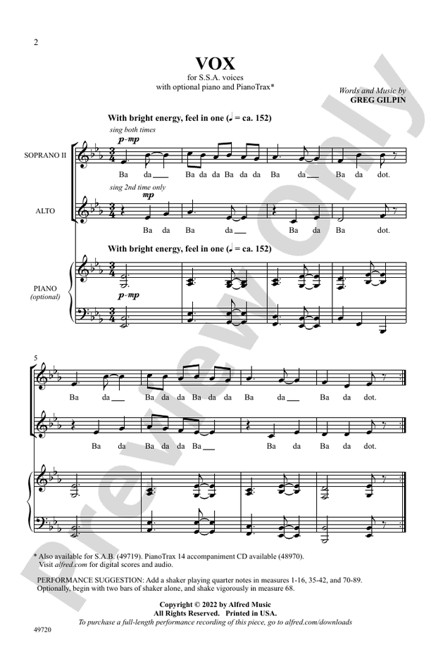 Vox - SSA Choral Octavo (Digital Download)