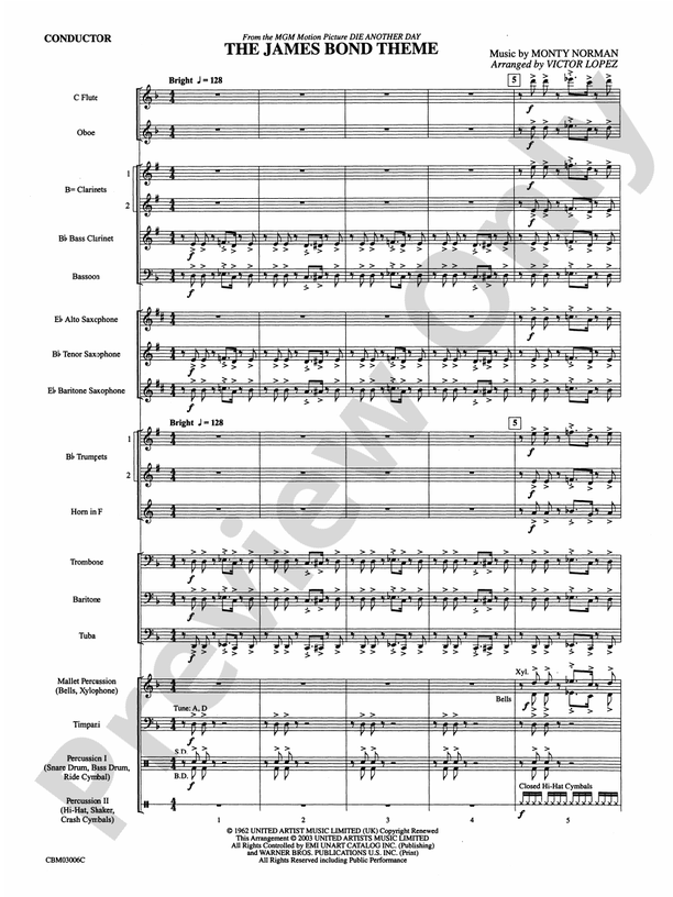 The James Bond Theme (from Die Another Day) - Concert Band Conductor Score & Parts (Digital Download)