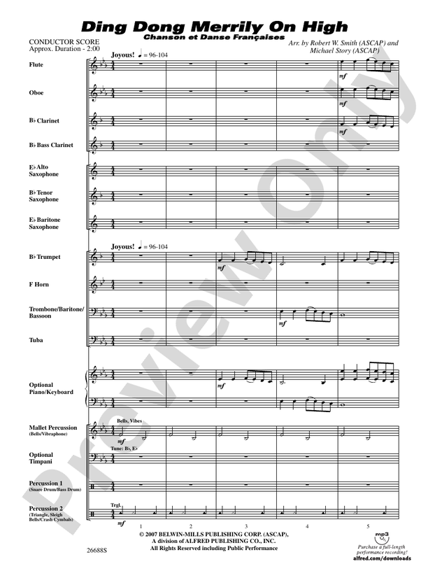 Ding Dong Merrily on High - Concert Band Conductor Score & Parts (Digital Download)