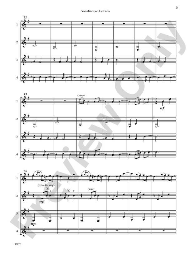 Quartets for Guitar: Three Intermediate Works - Guitar (Digital Download)