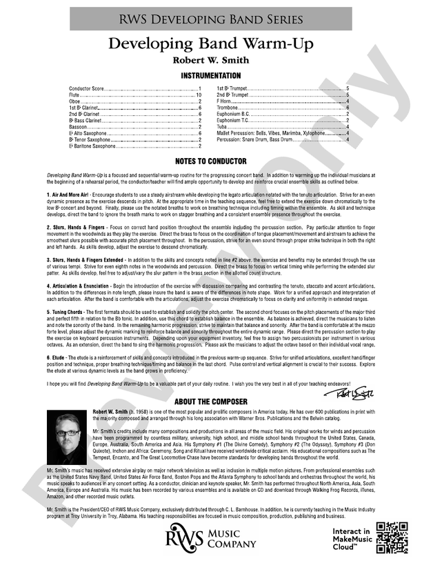 Developing Band Warm-Up - Concert Band Conductor Score & Parts(Digital Download)