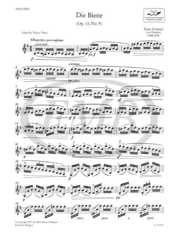 Schubert of Dresden - Bee Op13/9 - Violin/Piano Accompaniment edited by Tatrai EMB Z13701