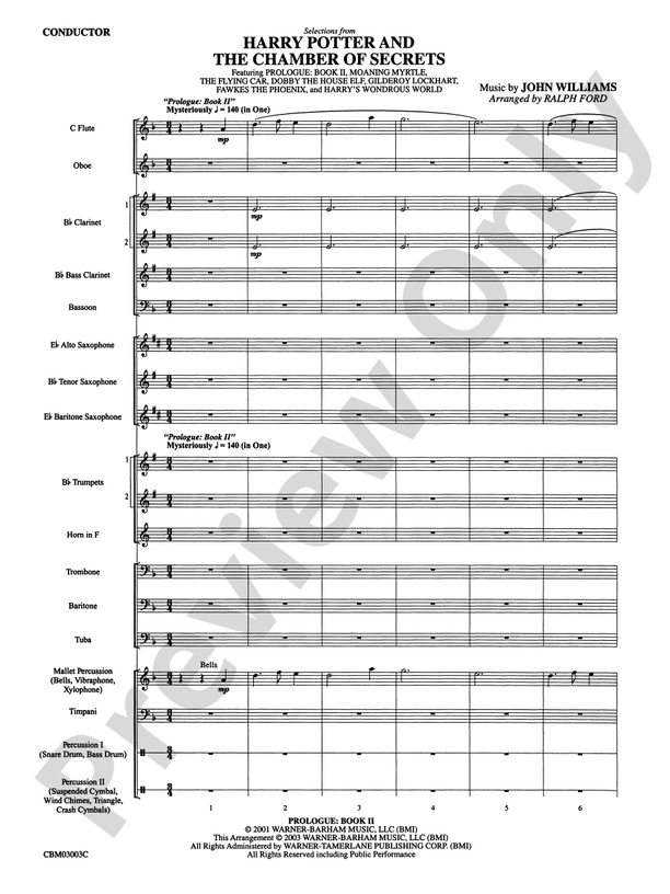 Harry Potter and the Chamber of Secrets, Selections from - Concert Band Conductor Score & Parts (Digital Download)