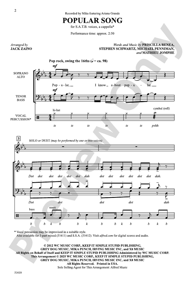 Popular Song - SATB Choral Octavo (Digital Download)
