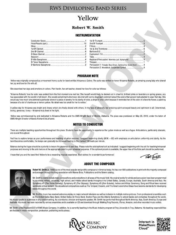 Yellow - Concert Band Conductor Score & Parts (Digital Download)