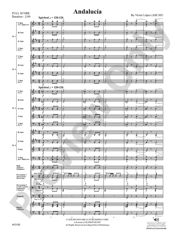 Andalucia (Victor Lopez - Flexible Arrangement) - Concert Band Conductor Score & Parts (Digital Download)
