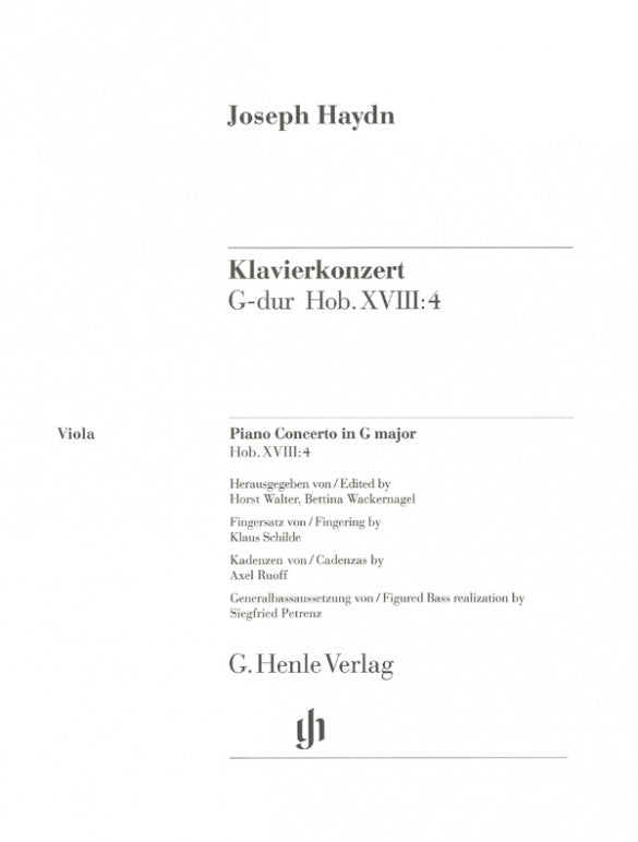 Haydn - Concerto in Gmaj HobXVII:4 - Piano Quintet Basso Continuo Part Henle HN692
