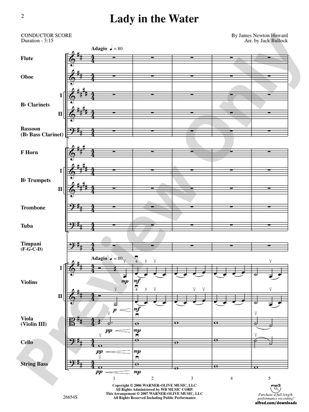 Lady in the Water – Full Orchestra Conductor Score & Parts (Digital Download)