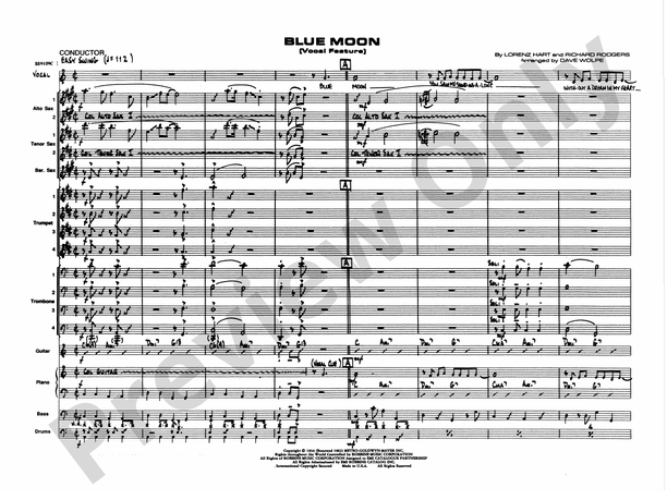 Blue Moon (Grade 3) - Jazz Ensemble Conductor Score & Parts(Digital Download)