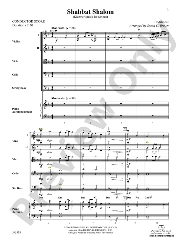 Shabbat Shalom – String Orchestra Conductor Score & Parts (Digital Download)