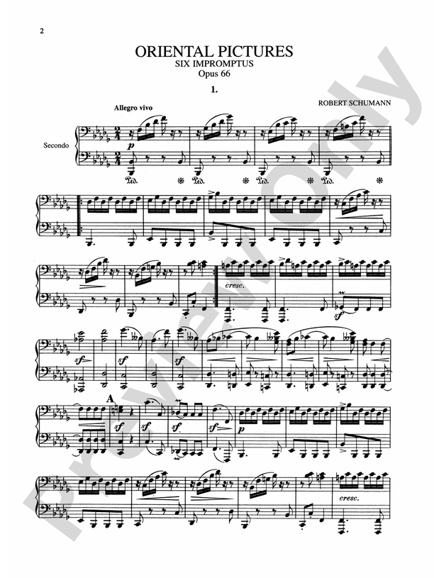 Schumann - Oriental Pictures (Six Impromptus, Op. 66) - 1 Piano, 4 Hands (Digital Download)