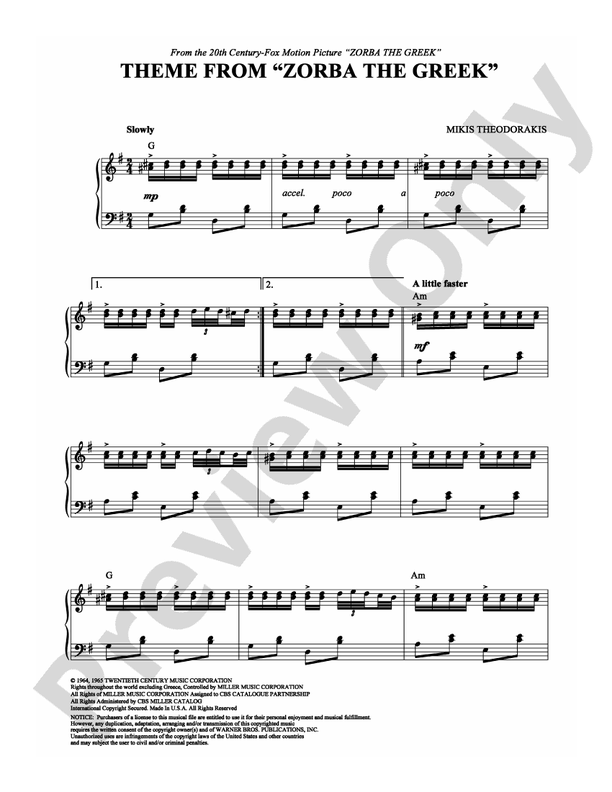 Theme from Zorba the Greek - Piano (Digital Download)