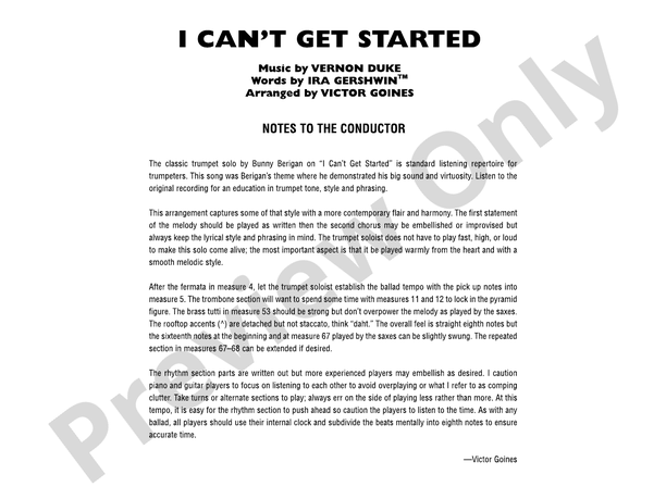 I Can't Get Started - Jazz Ensemble Conductor Score & Parts (Digital Download)