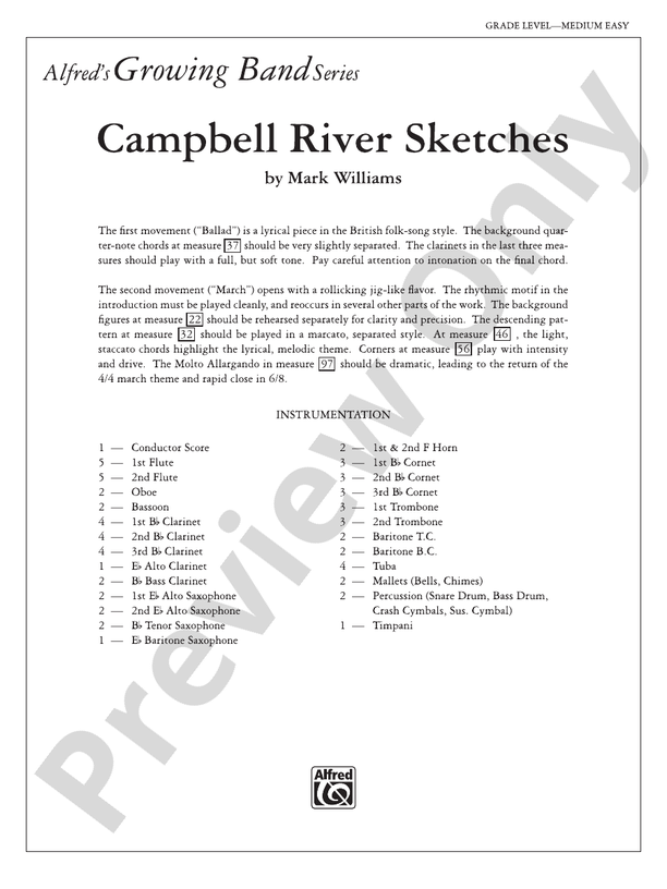 Campbell River Sketches - Concert Band Conductor Score & Parts (Digital Download)