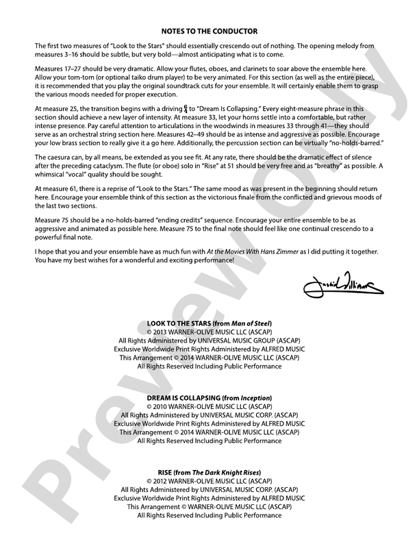 At the Movies with Hans Zimmer - Concert Band Conductor Score & Parts (Digital Download)