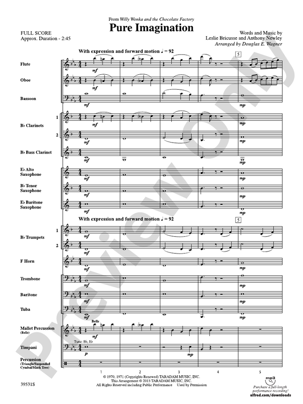 Pure Imagination (from Willy Wonka and the Chocolate Factory) - Concert Band Conductor Score & Parts (Digital Download)