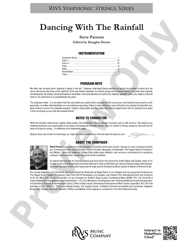 Dancing with the Rainfall - String Orchestra Conductor Score & Parts (Digital Download)