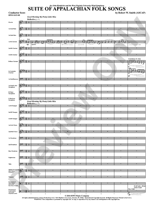 Suite of Appalachian Folk Songs - Concert Band Conductor Score & Parts (Digital Download)