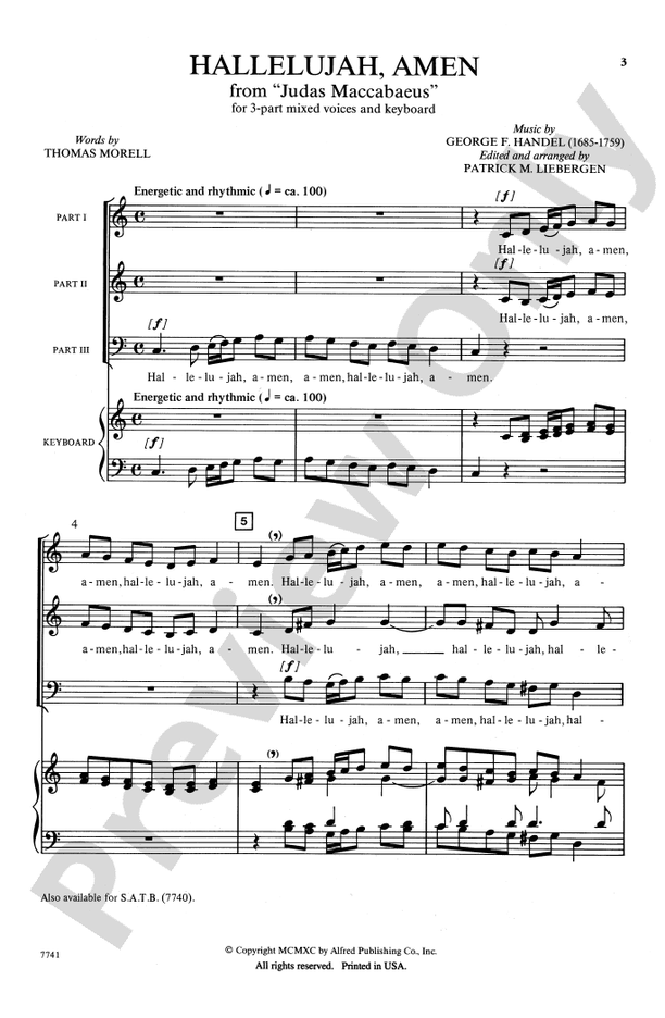 Hallelujah, Amen (from Judas Maccabaeus) - Arr. Patrick M. Liebergen – 3-Part Mixed Choral Octavo (Digital Download)
