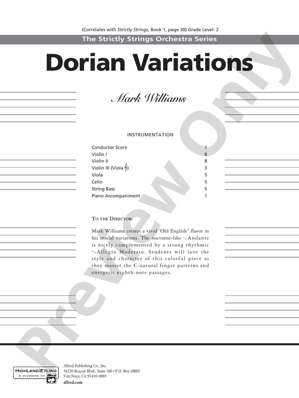 Dorian Variations – String Orchestra Conductor Score & Parts (Digital Download)